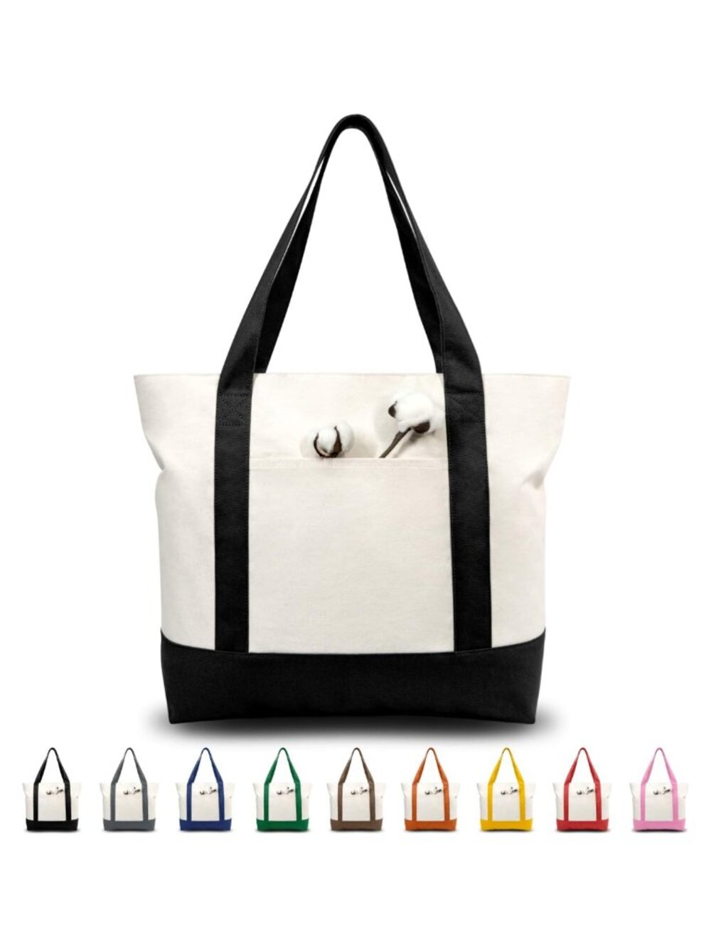 Large Canvas Tote Bag Cotton Zippered Reusable Grocery Shopping Bag